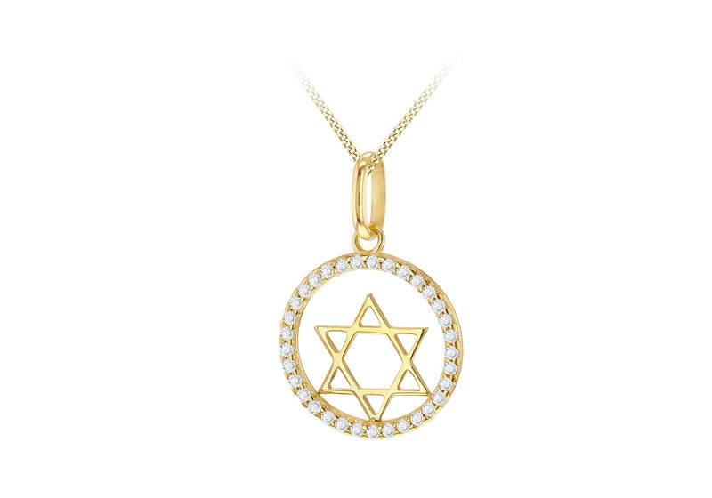 9ct Yellow Gold White Zirconia Star of David Pendant