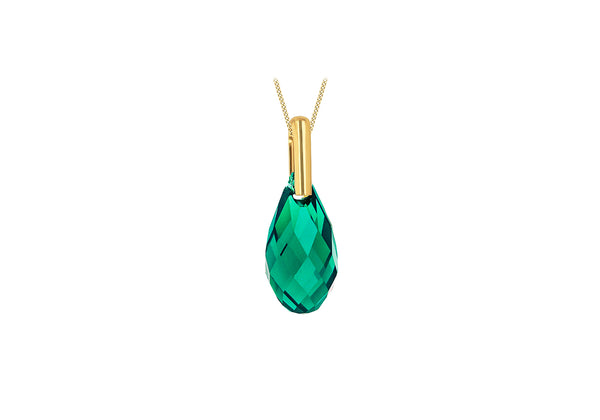 9ct Yellow Gold Green Swarovski Crystal Drop Pendant