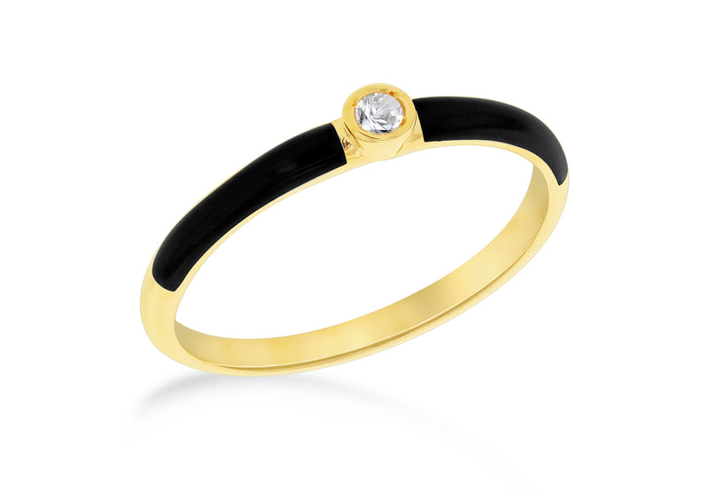 9ct Yellow Gold 0.05ct Diamond Black Enamel Ring