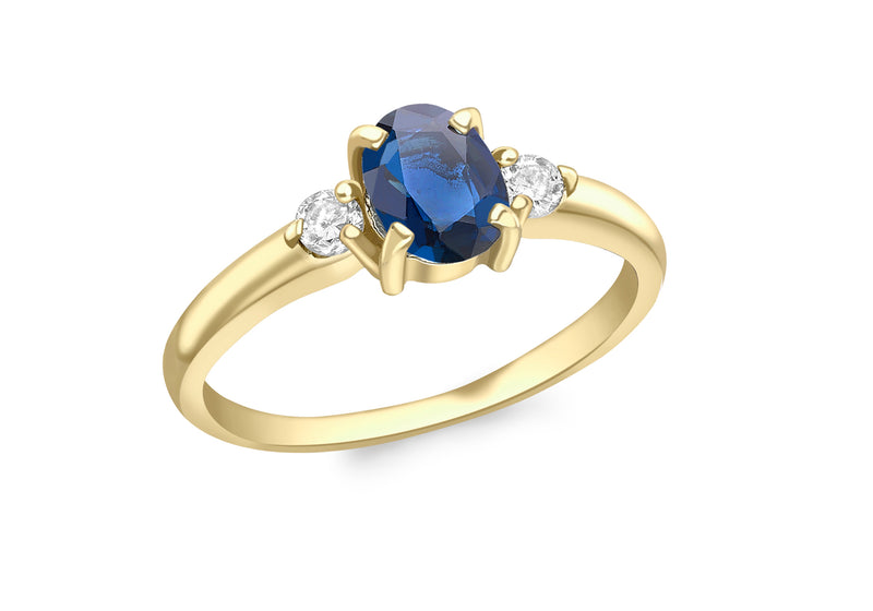 9ct Yellow Gold 1.10ct Sapphire and 0.10ct Diamond Ring