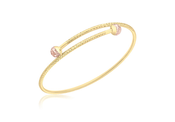 9ct Yellow Gold Two-Tone Gold Diamond Cut Ball Bangle