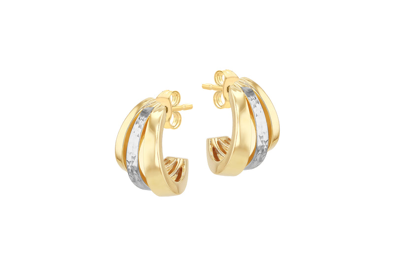 9ct Yellow Gold Two-Tone Gold Shell Hoop Stud Earrings