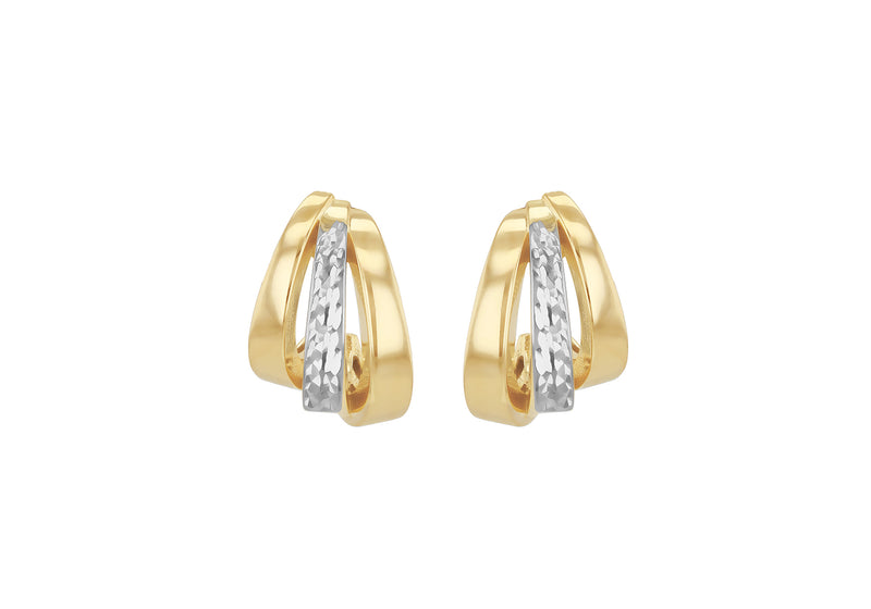 9ct Yellow Gold Two-Tone Gold Shell Hoop Stud Earrings