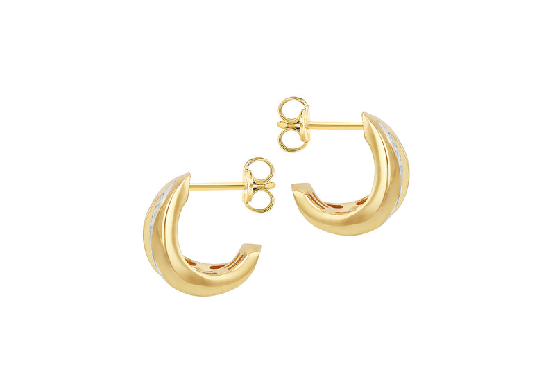 9ct Yellow Gold Two-Tone Gold Shell Hoop Stud Earrings