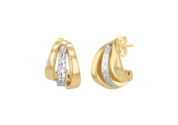 9ct Yellow Gold Two-Tone Gold Shell Hoop Stud Earrings