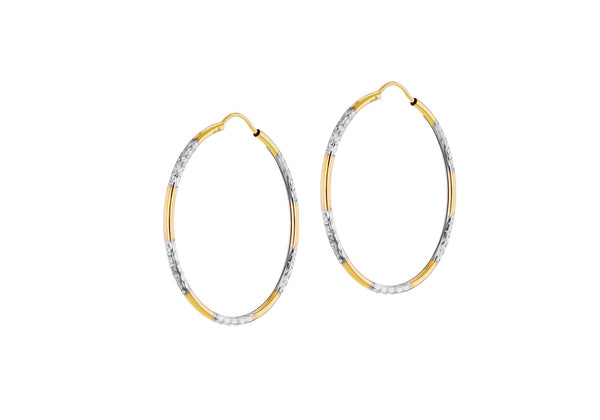 9ct Two-Tone Gold Diamond Cut Hoop Earrings