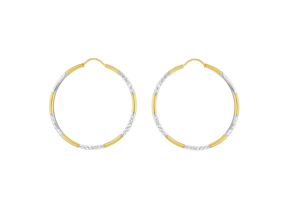 9ct Two-Tone Gold Diamond Cut Hoop Earrings