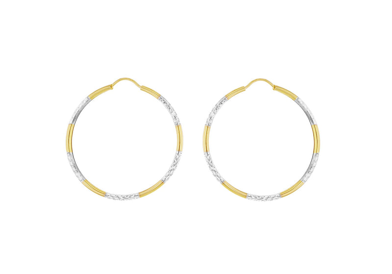 9ct Two-Tone Gold Diamond Cut Hoop Earrings