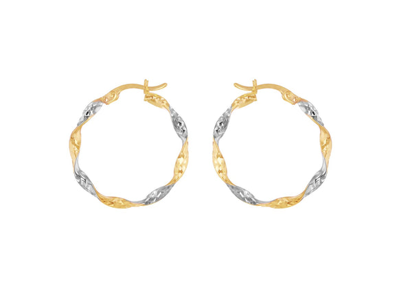 9ct Yellow Gold Two-Tone Gold Diamond Cut Twirl Hoop Earrings