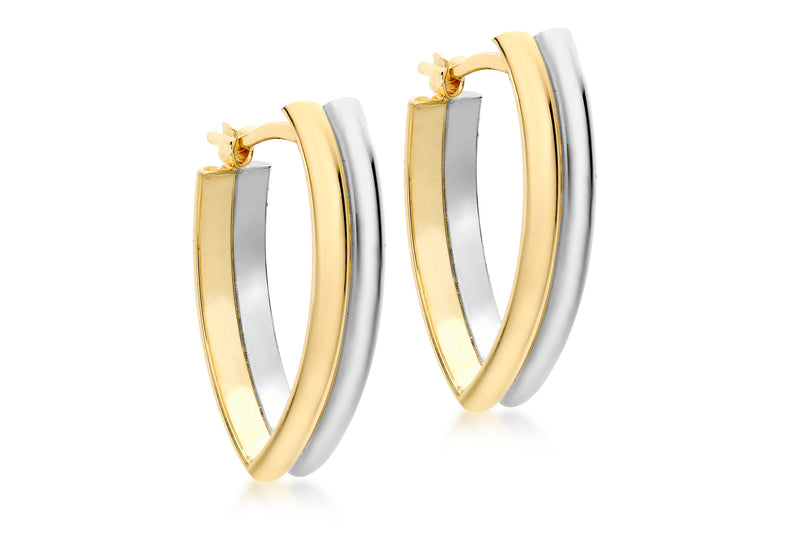 9ct Two-Tone Gold Angular Huggy Earrings