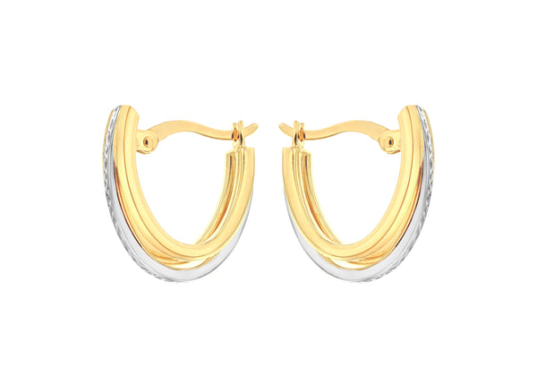 9ct Two-Tone Gold Triple Arched Huggy Earrings