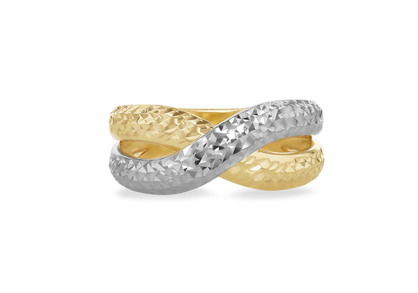 9ct Two-Tone Gold Diamond Cut Crossover Ring