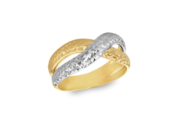 9ct Two-Tone Gold Diamond Cut Crossover Ring