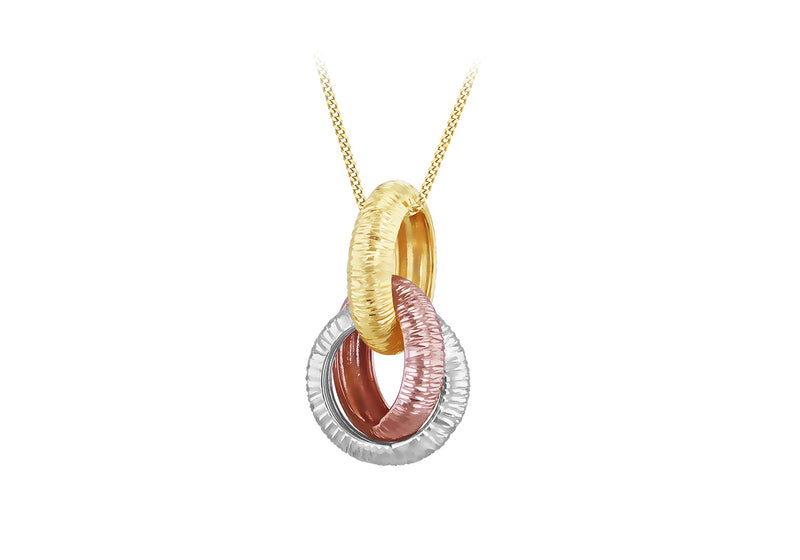 9ct Triple-Tone Gold Diamond Cut Interlocked Ring Pendant