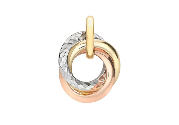 9ct 3-Tone Gold Diamond Cut Russian Rings Pendant