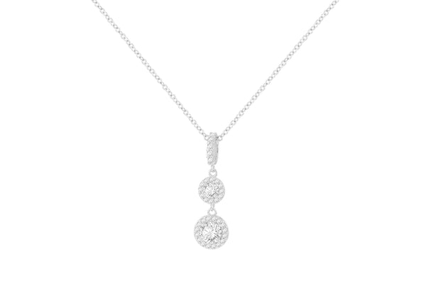 9ct White Gold Zirconia Double Halo Drop Necklace