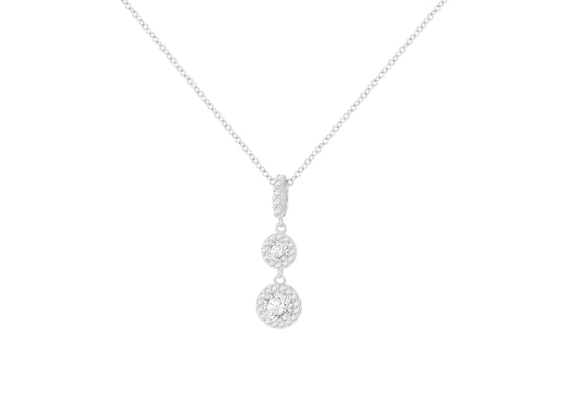 9ct White Gold Zirconia Double Halo Drop Necklace