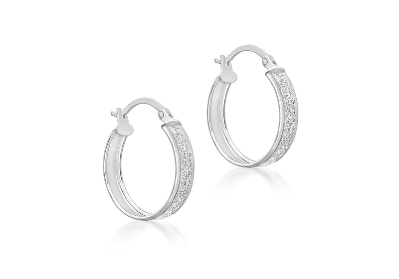 9ct White Gold Small Stardust Creole Earrings