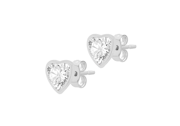 9ct White Gold Heart Stud Earrings