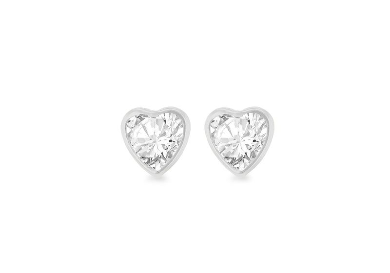 9ct White Gold Heart Stud Earrings