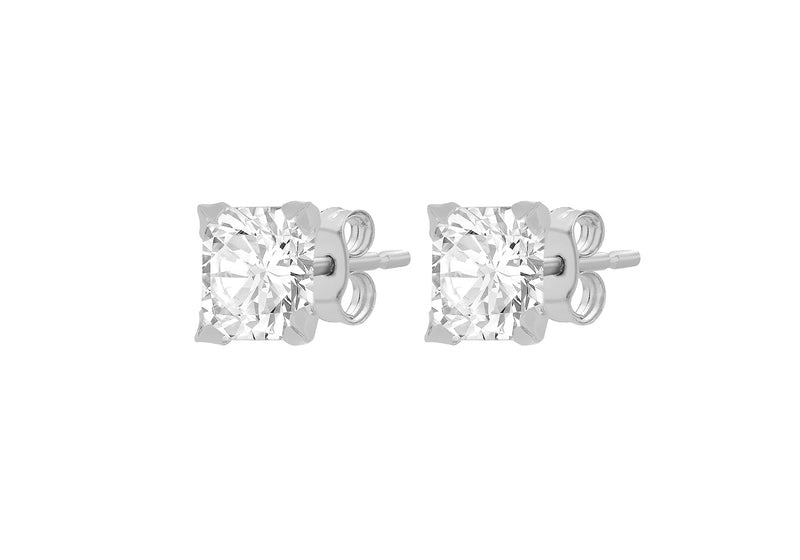 9ct White Gold Square Stud Earrings