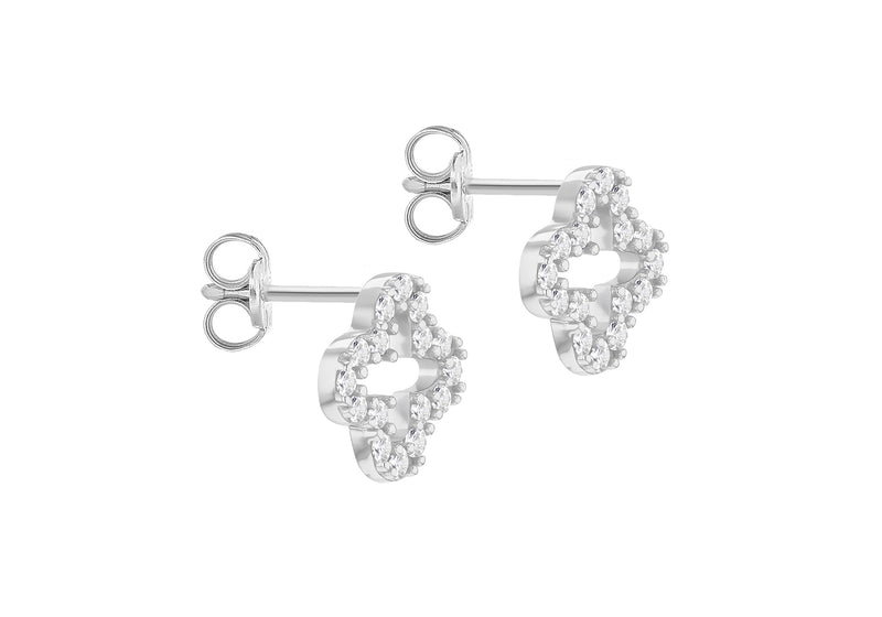 9ct White Gold Zirconia Clover Stud Earrings