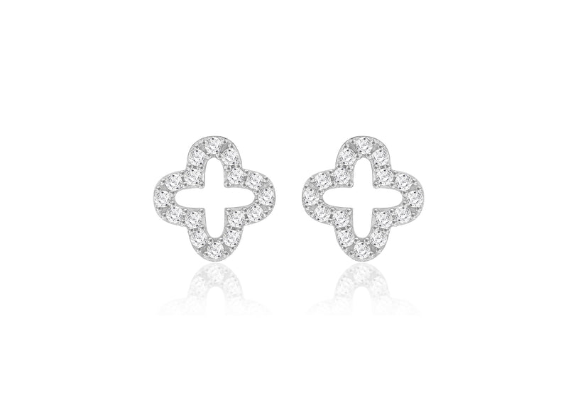 9ct White Gold Zirconia Clover Stud Earrings