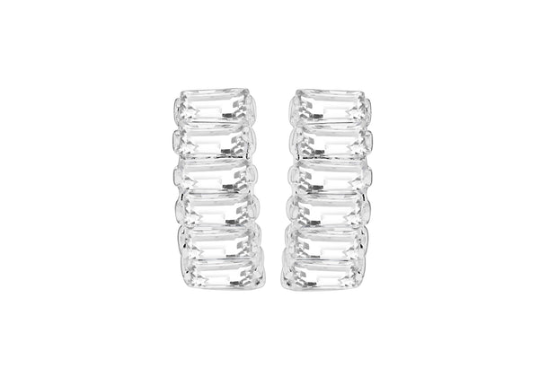 9ct White Gold Baguette Zirconia Huggy Earrings