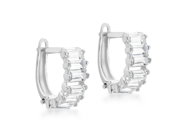 9ct White Gold Baguette Zirconia Huggy Earrings