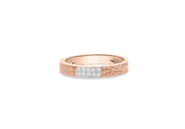 9ct Rose Gold 0.10ct Diamond Hammered Band Ring