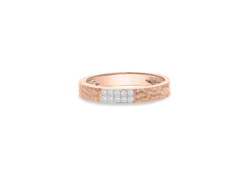 9ct Rose Gold 0.10ct Diamond Hammered Band Ring