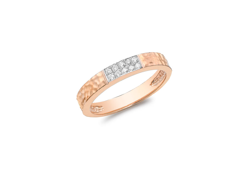 9ct Rose Gold 0.10ct Diamond Hammered Band Ring