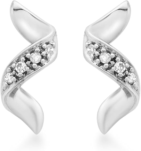 9ct White Gold 0.05ct Diamond Twirl Stud Earrings