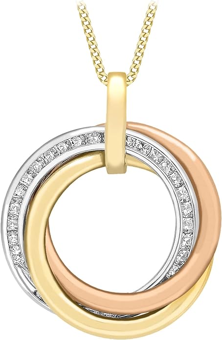 9ct 3-Tone Gold Zirconia Triple Ring Pendant