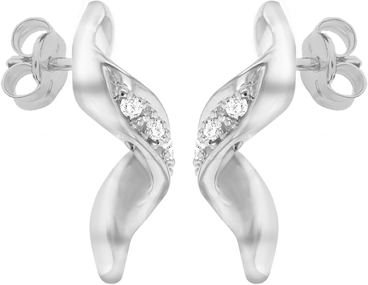 9ct White Gold 0.05ct Diamond Twirl Stud Earrings