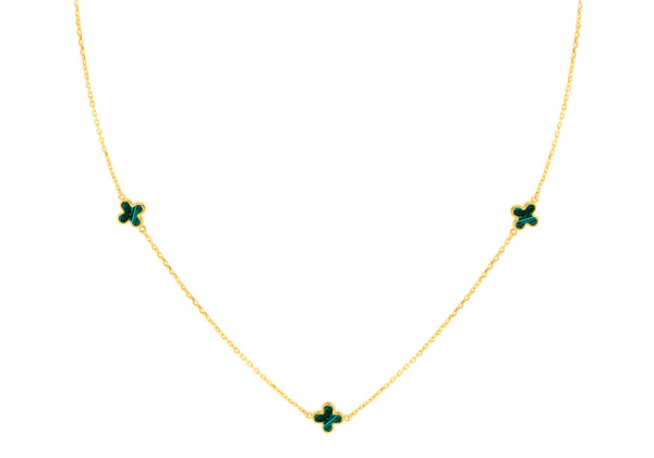 18ct Yellow Gold Malachite Clover Petal Necklace