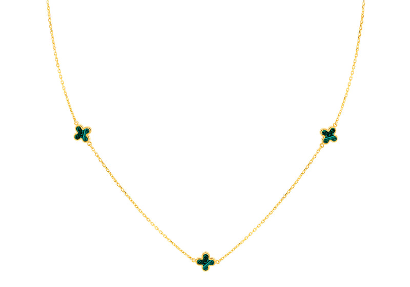 18ct Yellow Gold Malachite Clover Petal Necklace