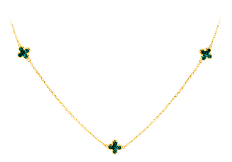 18ct Yellow Gold Malachite Clover Petal Necklace