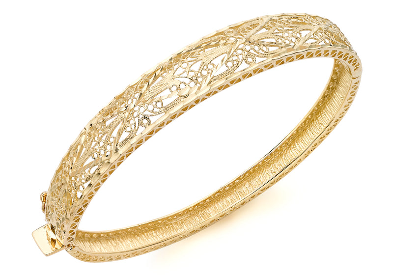 18ct Yellow Gold Ornate Textured Filigree Bangle