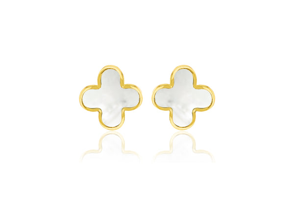 18ct Yellow Gold Mother Of Pearl Petal Stud Earrings