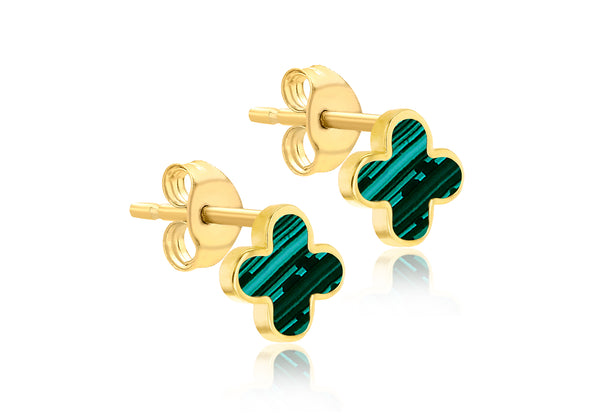 18ct Yellow Gold Malachite Petal Stud Earrings