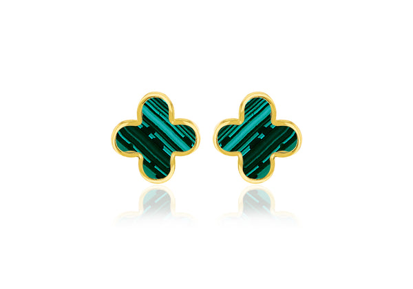 18ct Yellow Gold Malachite Petal Stud Earrings