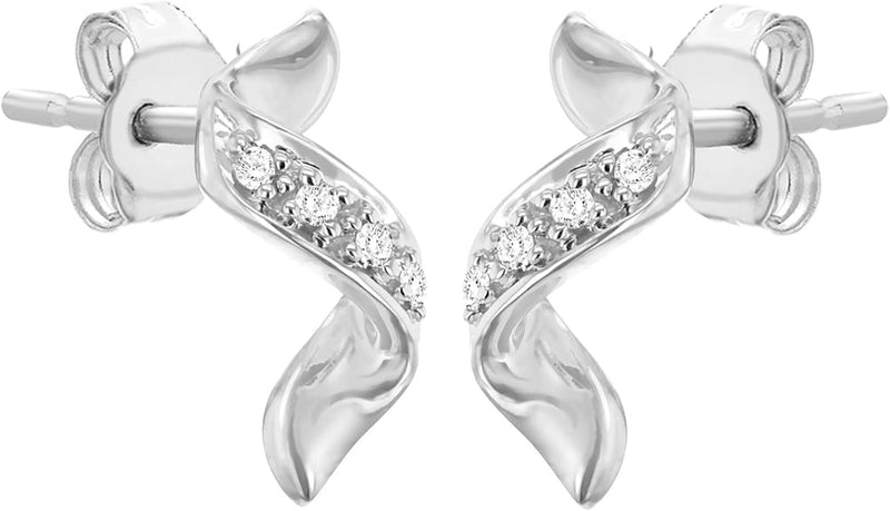 9ct White Gold 0.05ct Diamond Twirl Stud Earrings