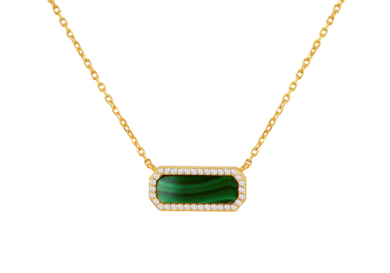 Yellow Gold Plated Sterling Silver Cuboid Malachite Zirconia Pendant