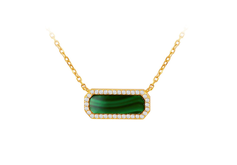 Yellow Gold Plated Sterling Silver Cuboid Malachite Zirconia Pendant