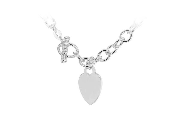 Sterling Silver Heart Charm Belcher Chain T-Bar Necklace