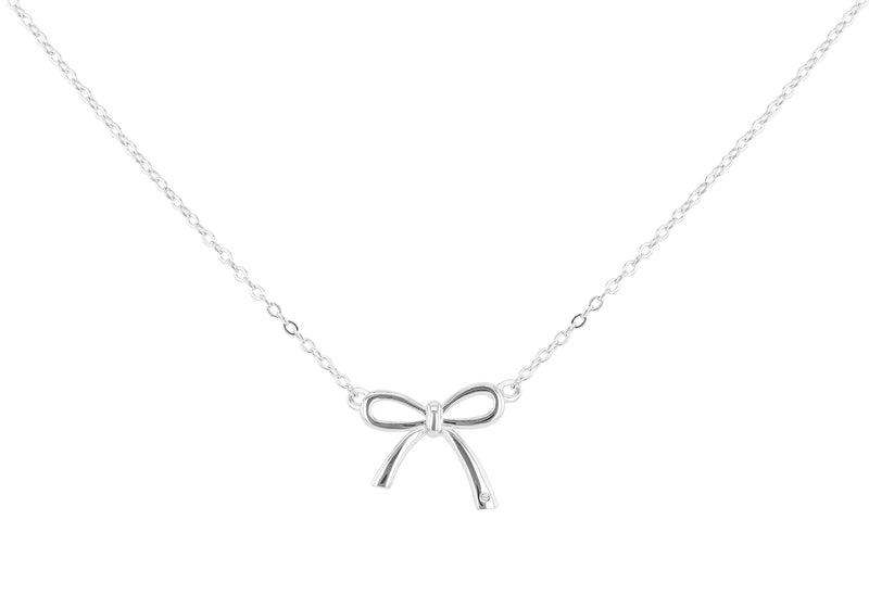 Sterling Silver Bow 0.005ct Diamond Set Necklace