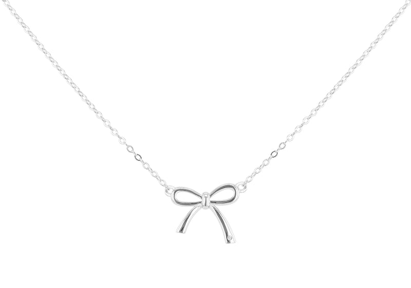 Sterling Silver Bow 0.005ct Diamond Set Necklace