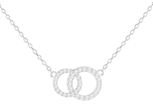 Sterling Silver Zirconia Interlinked Rings Necklace