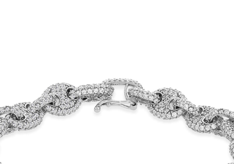 Sterling Silver White Zirconia Encrusted Bean Links Bracelet